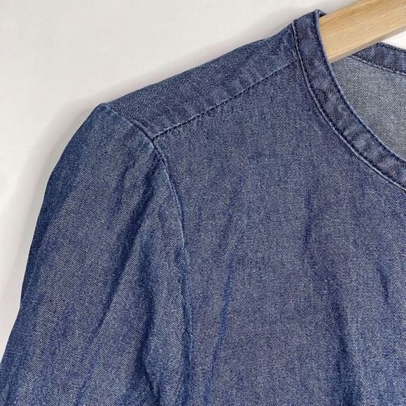 Draper James Ruffle Chambray Popover Dress 8 Dark Wash 3/4 Bell Sleeve #7466 - Picture 4 of 16